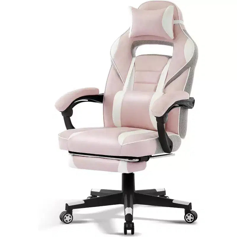 Sillón ergonómico reclinable para juegos con reposapiés retráctil, silla de escritorio para ordenador de carreras de cuero PU de respaldo alto con soporte lumbar y reposacabezas para oficina