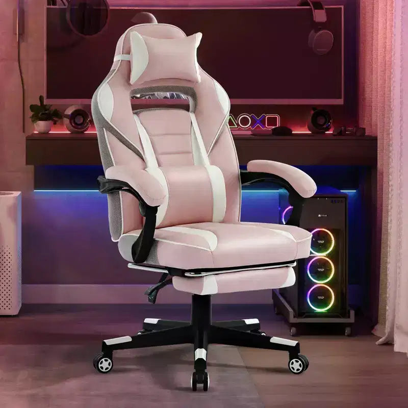 Sillón ergonómico reclinable para juegos con reposapiés retráctil, silla de escritorio para ordenador de carreras de cuero PU de respaldo alto con soporte lumbar y reposacabezas para oficina
