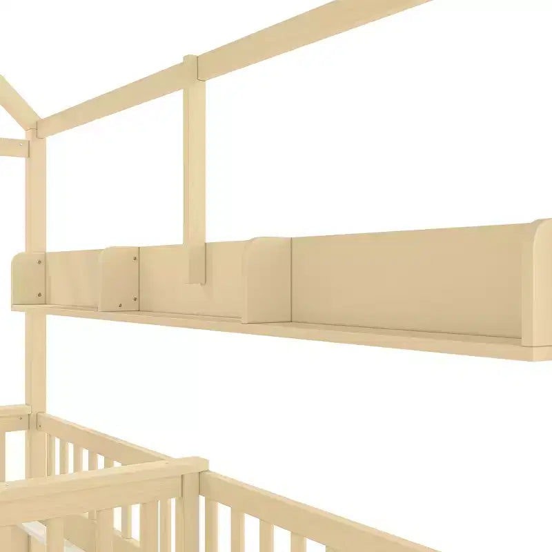Cama Plataforma Doble Matrimonial con Estantes de Almacenamiento y Cajones, Diseño de Casita para Dormitorio Compartido de Niños