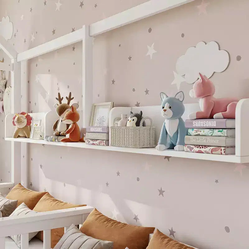Cama Plataforma Doble Matrimonial con Estantes de Almacenamiento y Cajones, Diseño de Casita para Dormitorio Compartido de Niños