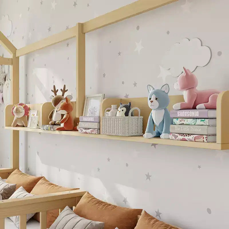 Cama Plataforma Doble Matrimonial con Estantes de Almacenamiento y Cajones, Diseño de Casita para Dormitorio Compartido de Niños