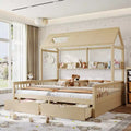 ModernLuxe Double Twin Size House Platform Bed with Storage Shelves & Drawers, Playhouse Design for Kids Shared Bedroom