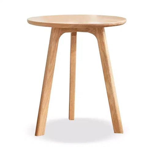 100% Natural Solid Oak Wood Round End Table, Three-Legged Side Coffee Table Bedside Table for Living Room Bedroom