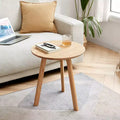 Mesa auxiliar redonda de madera maciza de roble 100% natural, mesa de centro auxiliar de tres patas, mesita de noche para sala de estar o dormitorio