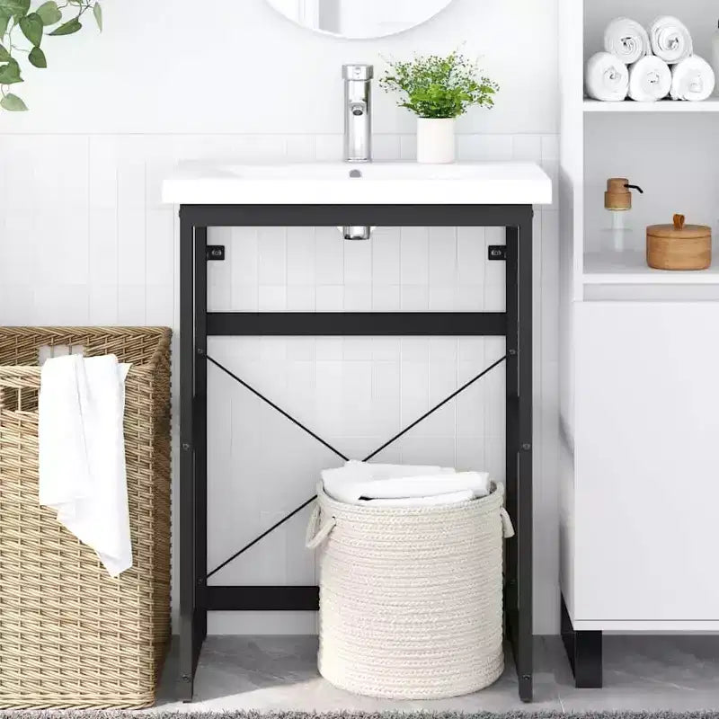 Marco de lavabo de baño de hierro con recubrimiento de polvo negro de 59x38x83 cm