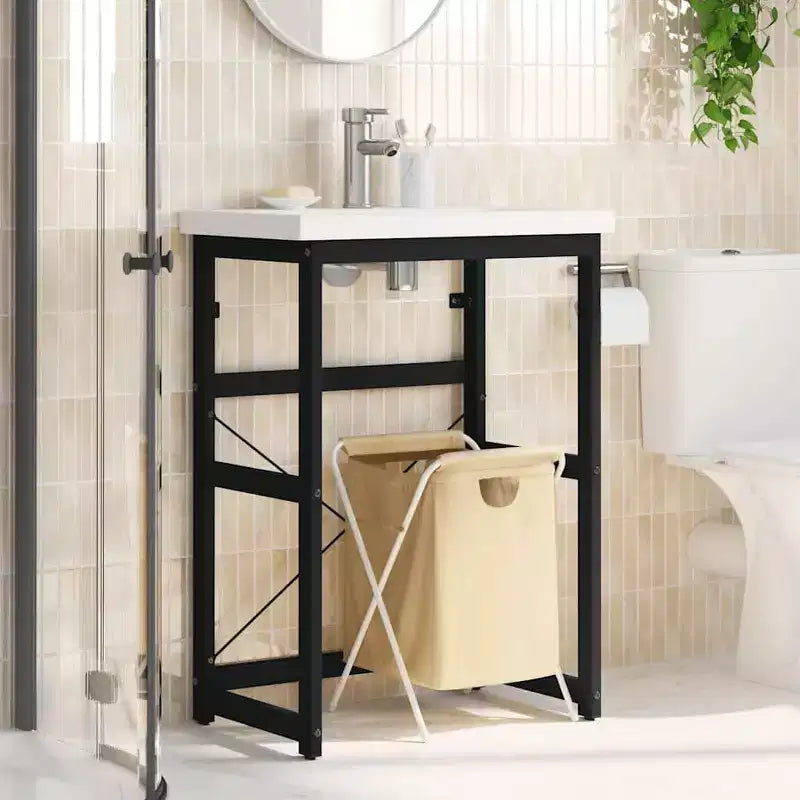 Marco de lavabo de baño de hierro con recubrimiento de polvo negro de 59x38x83 cm