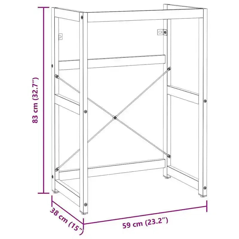 Marco de lavabo de baño de hierro con recubrimiento de polvo negro de 59x38x83 cm
