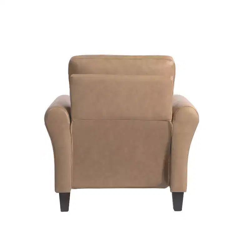 Sillón decorativo de piel vegana marrón claro con reposabrazos enrollados