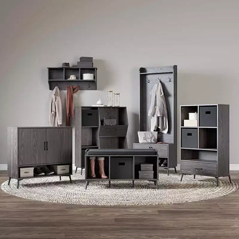Zapatero organizador para 12 pares, mueble de almacenamiento para entrada con estantes interiores abiertos y ajustables, acabado de madera envejecida
