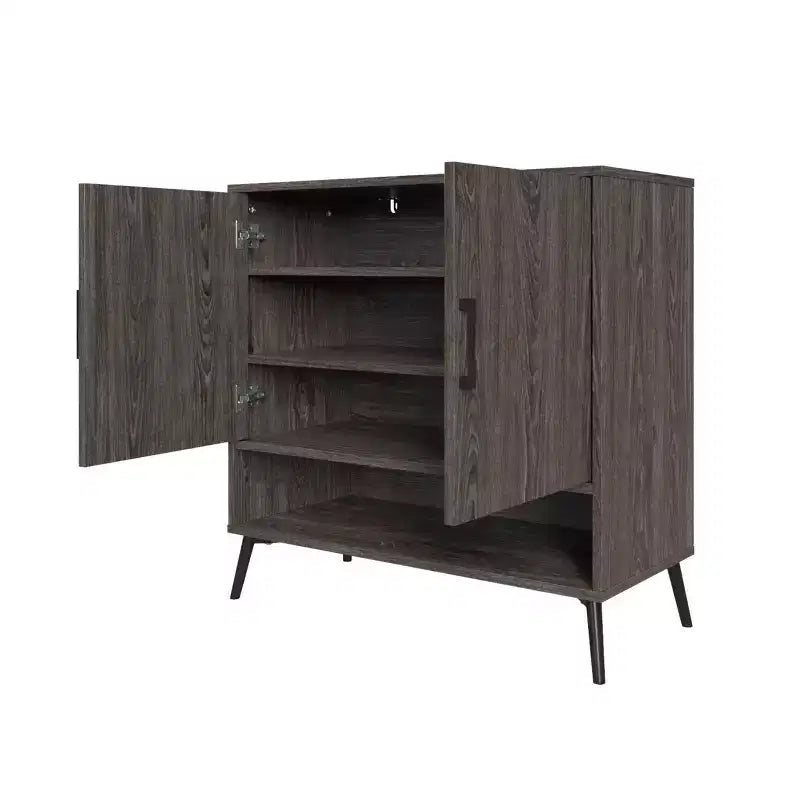 Zapatero organizador para 12 pares, mueble de almacenamiento para entrada con estantes interiores abiertos y ajustables, acabado de madera envejecida