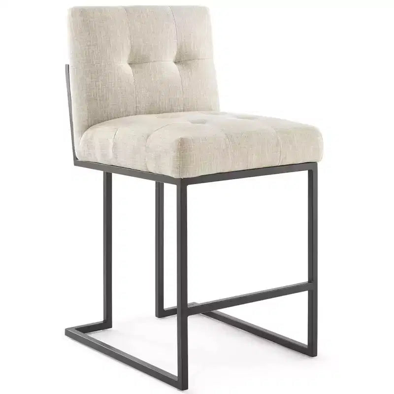 Taburete de bar de altura de mostrador de tela tapizado de acero inoxidable, negro