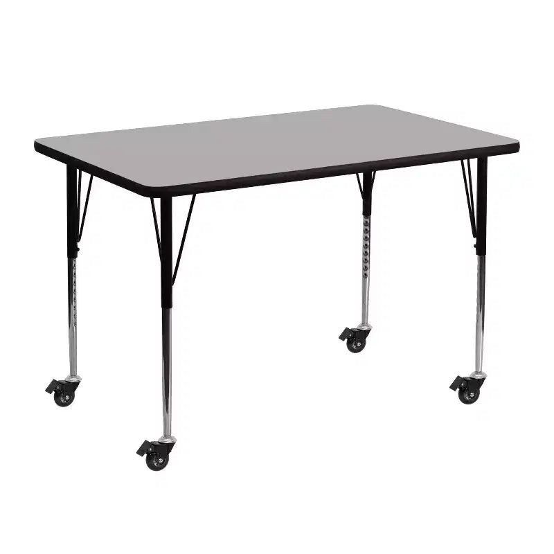 Mesa de actividades rectangular laminada térmicamente móvil de 30" ancho x 48" largo - Patas ajustables de altura estándar