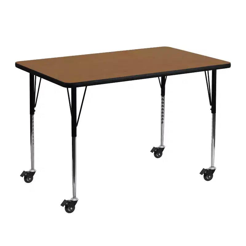 Mesa de actividades rectangular laminada térmicamente móvil de 30" ancho x 48" largo - Patas ajustables de altura estándar