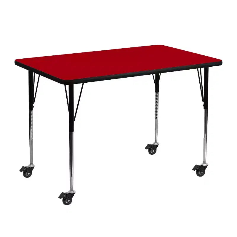Mesa de actividades rectangular laminada térmicamente móvil de 30" ancho x 48" largo - Patas ajustables de altura estándar