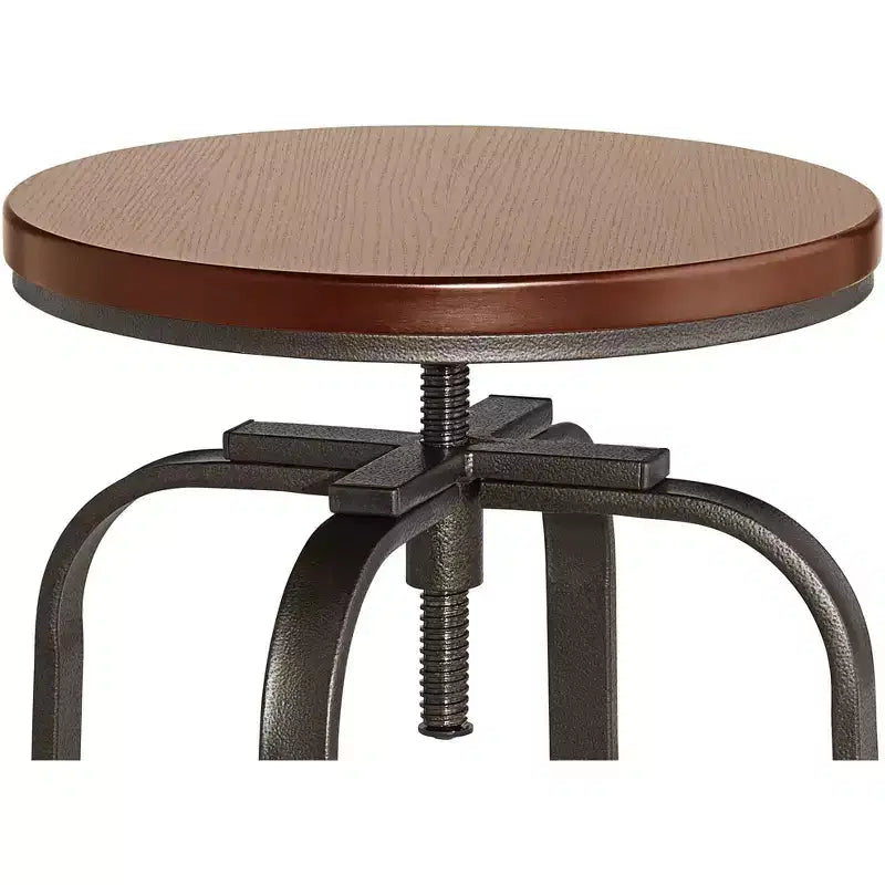 Taburete de bar giratorio de bronce martillado, marrón de 74 cm de alto, asiento industrial ajustable con reposapiés para isla de cocina a altura de encimera