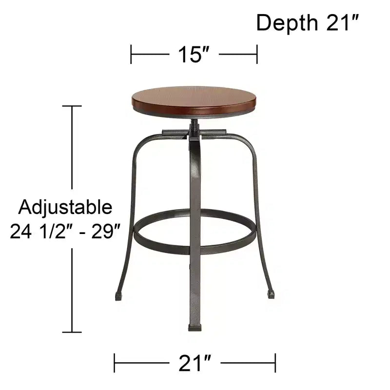 Taburete de bar giratorio de bronce martillado, marrón de 74 cm de alto, asiento industrial ajustable con reposapiés para isla de cocina a altura de encimera