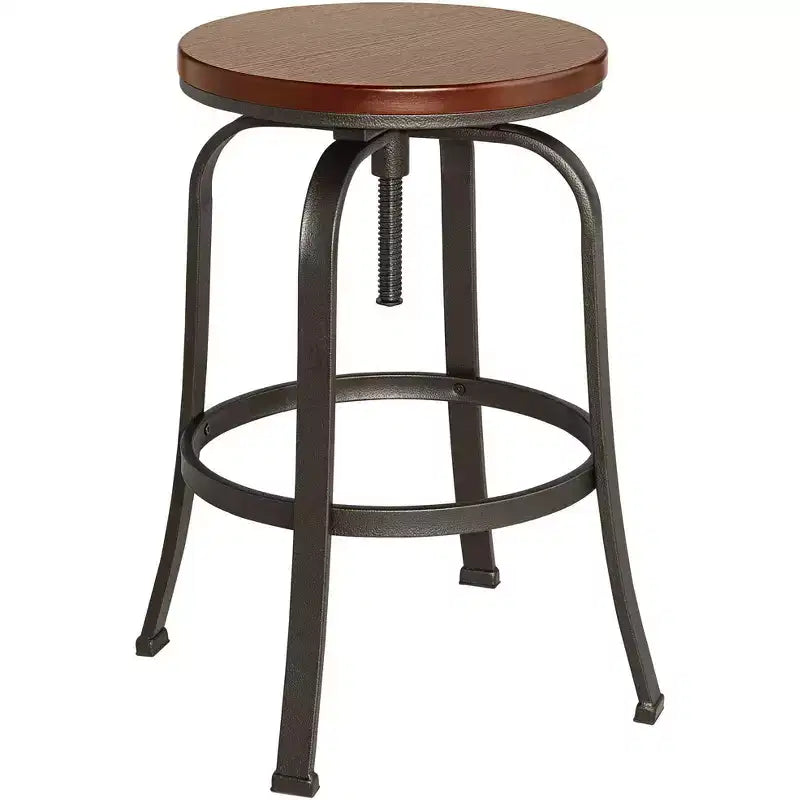 Taburete de bar giratorio de bronce martillado, marrón de 74 cm de alto, asiento industrial ajustable con reposapiés para isla de cocina a altura de encimera