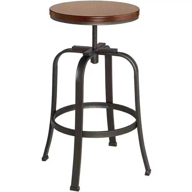 Taburete de bar giratorio de bronce martillado, marrón de 74 cm de alto, asiento industrial ajustable con reposapiés para isla de cocina a altura de encimera