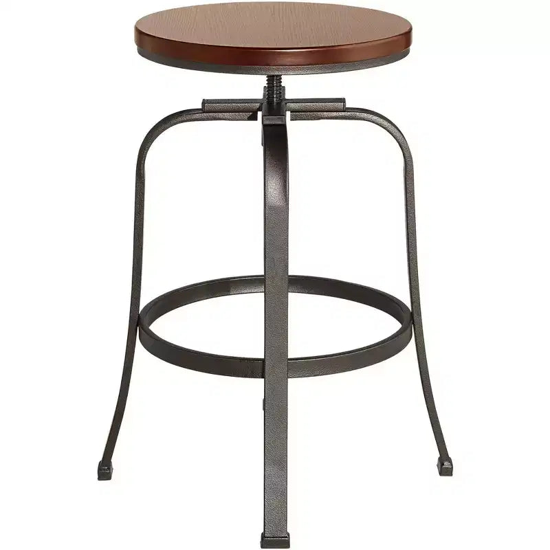 Taburete de bar giratorio de bronce martillado, marrón de 74 cm de alto, asiento industrial ajustable con reposapiés para isla de cocina a altura de encimera