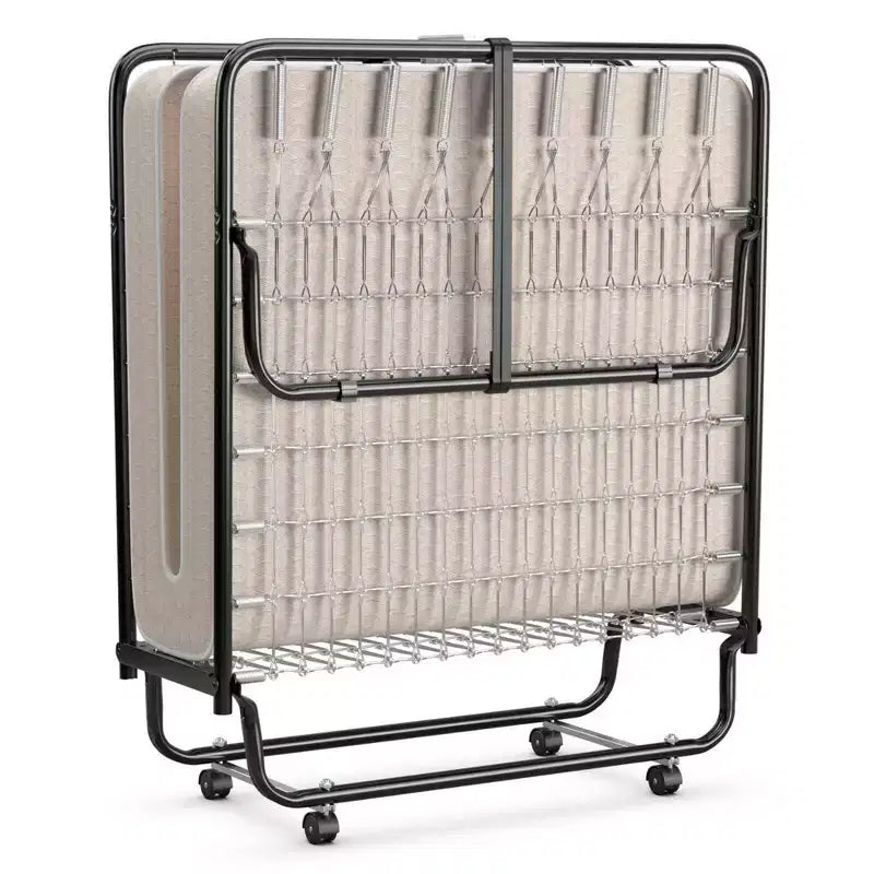 Cama Plegable con Colchón de Espuma Viscoelástica, Cama Nido Portátil para Invitados, Beige, Hecha en Italia