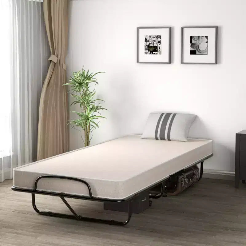 Cama Plegable con Colchón de Espuma Viscoelástica, Cama Nido Portátil para Invitados, Beige, Hecha en Italia