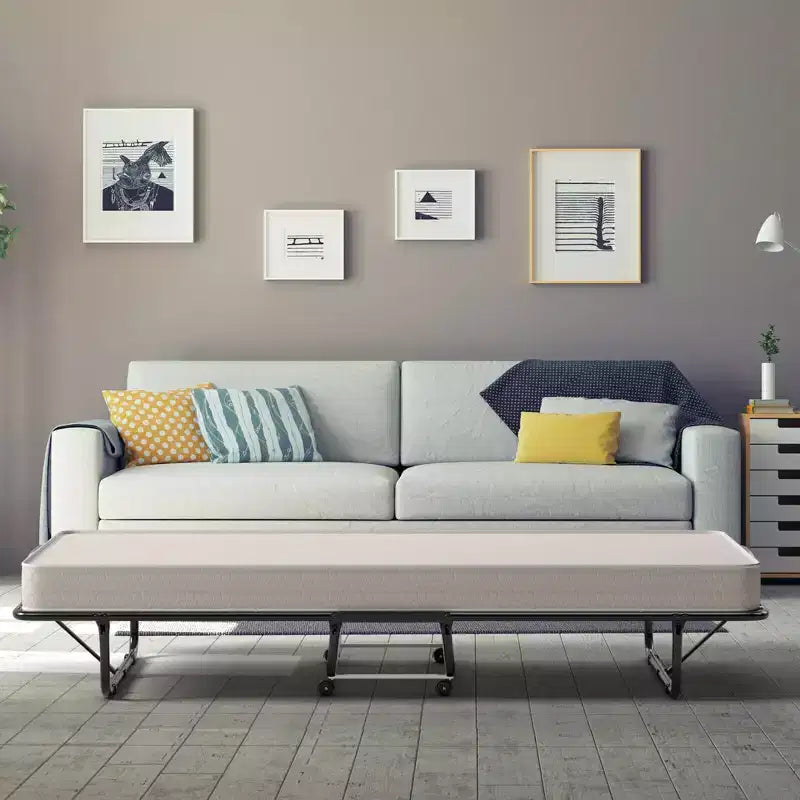Cama Plegable con Colchón de Espuma Viscoelástica, Cama Nido Portátil para Invitados, Beige, Hecha en Italia
