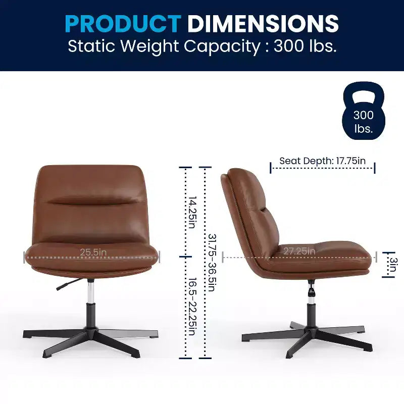 Silla de oficina giratoria sin brazos, de respaldo medio-ancho, fija, con respaldo/asiento tapizado y acolchado, altura ajustable y estructura resistente