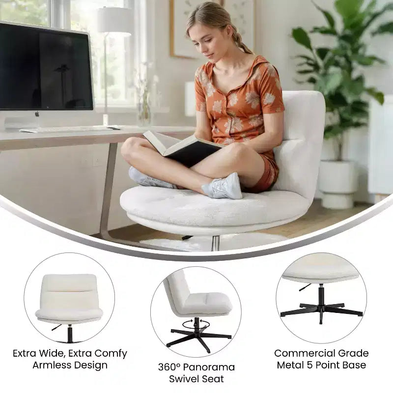 Silla de oficina giratoria sin brazos, de respaldo medio-ancho, fija, con respaldo/asiento tapizado y acolchado, altura ajustable y estructura resistente