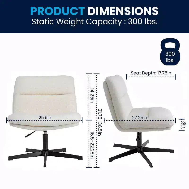Silla de oficina giratoria sin brazos, de respaldo medio-ancho, fija, con respaldo/asiento tapizado y acolchado, altura ajustable y estructura resistente