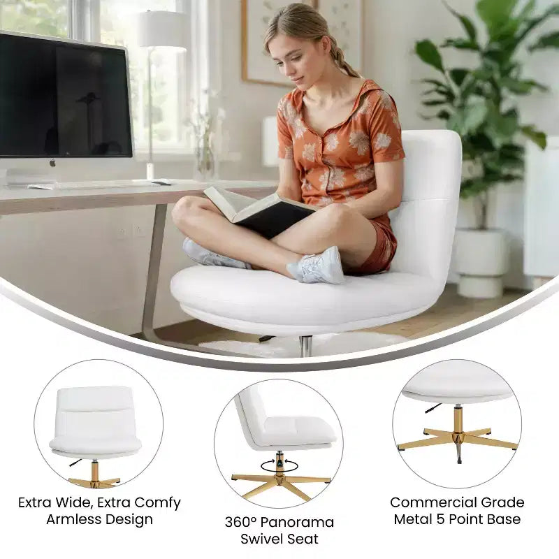 Silla de oficina giratoria sin brazos, de respaldo medio-ancho, fija, con respaldo/asiento tapizado y acolchado, altura ajustable y estructura resistente