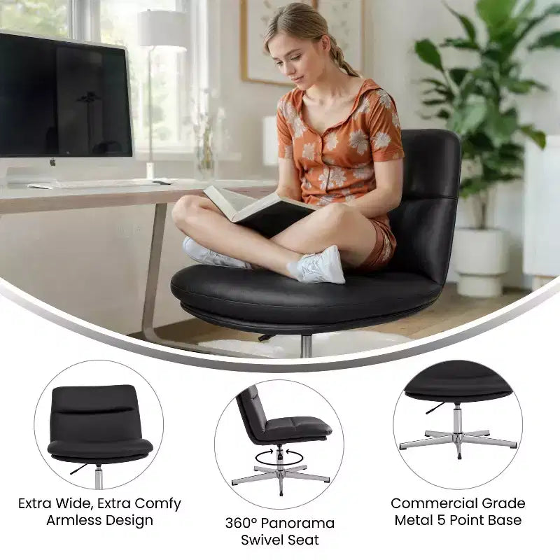 Silla de oficina giratoria sin brazos, de respaldo medio-ancho, fija, con respaldo/asiento tapizado y acolchado, altura ajustable y estructura resistente