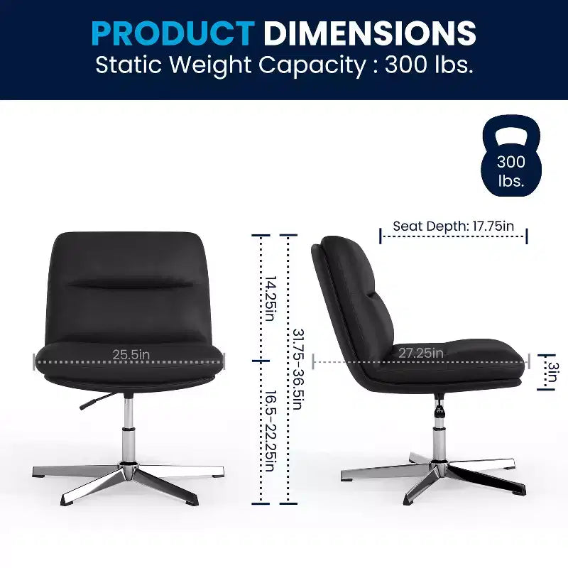 Silla de oficina giratoria sin brazos, de respaldo medio-ancho, fija, con respaldo/asiento tapizado y acolchado, altura ajustable y estructura resistente