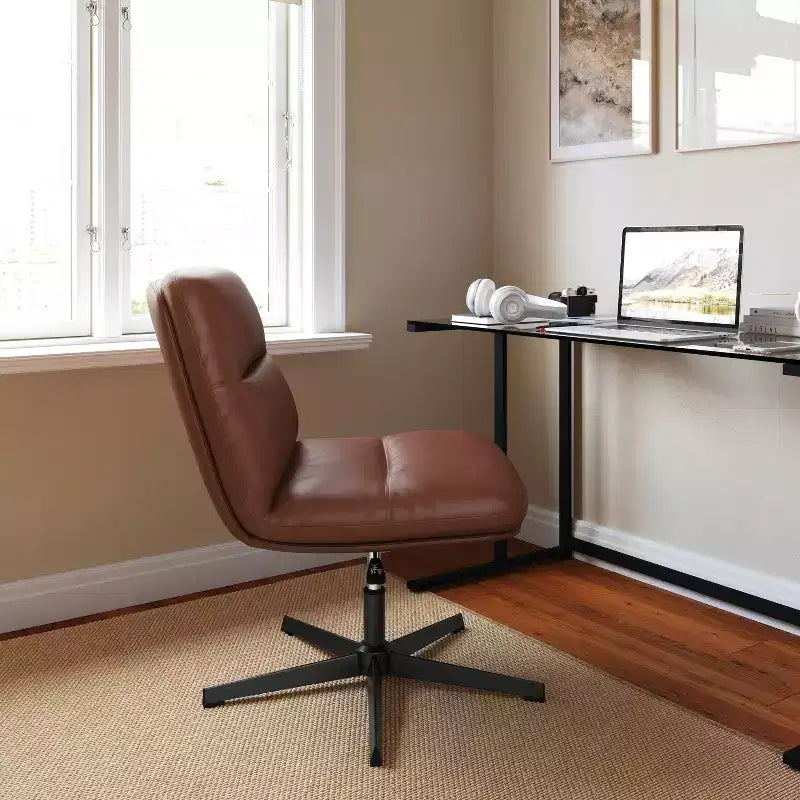 Emma and Oliver Wide Mid-Back Armless Stationary Swivel Office Chair with Padded Upholstered Back/Seat, Adjustable Height, and Sturdy Frame