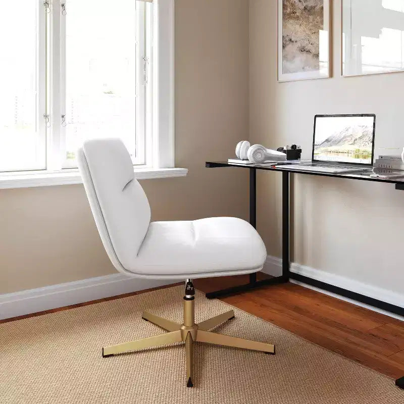 Silla de oficina giratoria sin brazos, de respaldo medio-ancho, fija, con respaldo/asiento tapizado y acolchado, altura ajustable y estructura resistente