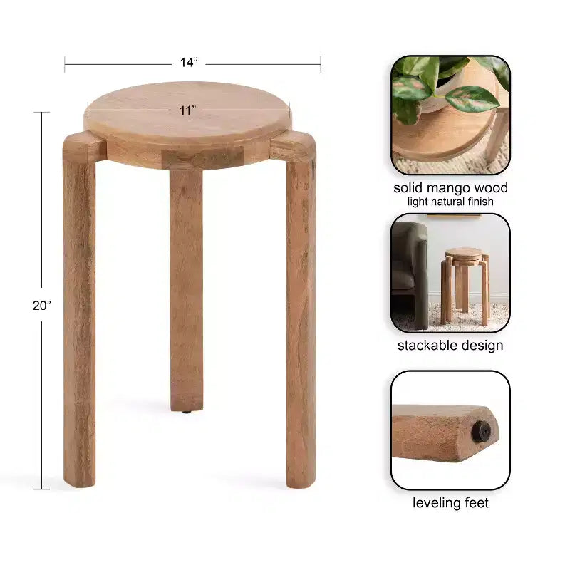 Mesa auxiliar Stuart de madera, 14x14x20, Natural