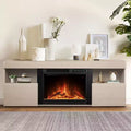 R.W.FLAME 59 Fireplace Tv Stand Mantel Wood Surround Firebox Freestanding, Infrared Quartz Heater Adjustable Led Flame, Remote Control
