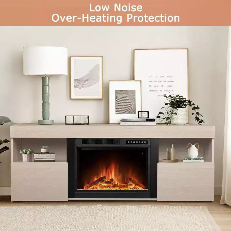 Mueble de TV para Chimenea de 59", Marco de Madera para Chimenea Independiente, Calefactor de Cuarzo Infrarrojo, Llama LED Ajustable, Control Remoto