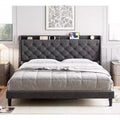 Garvee King Size Bed Frame with Charging Ports & Storage Shelf, Upholstered Platform Bed with Wingback Headboard, No Box Spring Needed, Gray